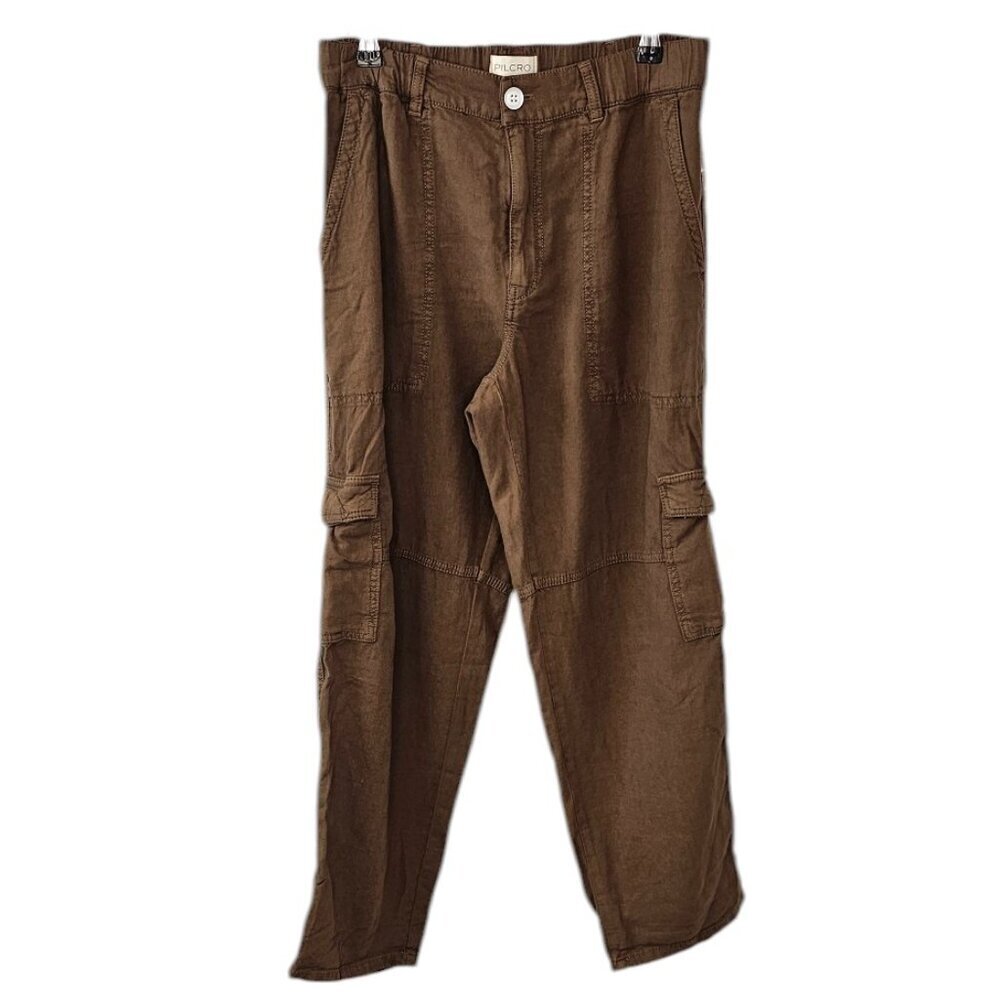 Anthropologie Pilcro Slim Linen Blend Beach Cargo Pants - Brown, Size S, NWT